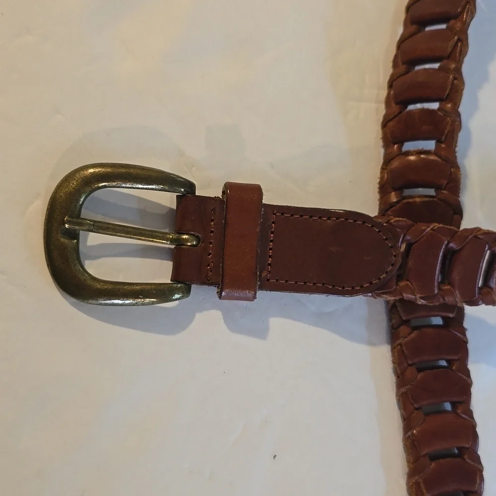 Womens Italian Full Grain leather Vintage Brown Belt Gold Buckle Sz.M/L